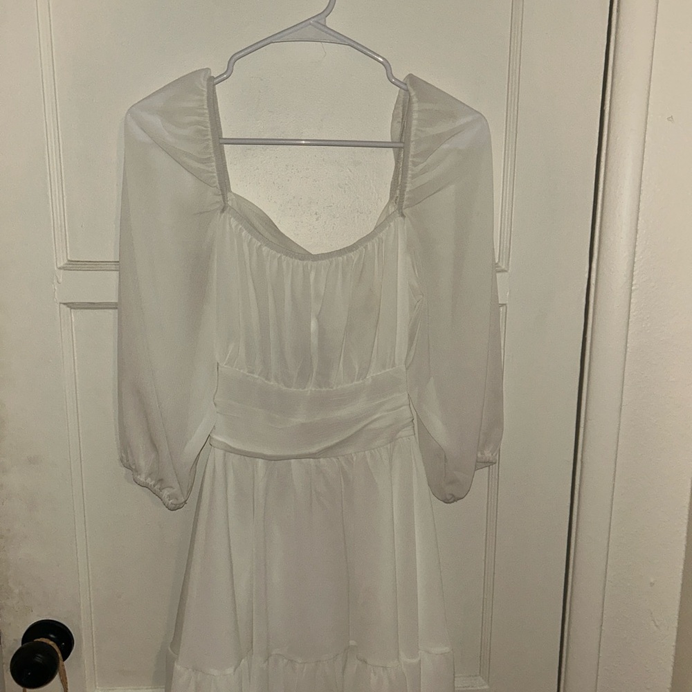 Spring White Dress with Puff Sleeves